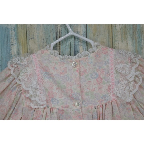 Vintage Bryan Girls 4T Pink Lace Floral Dress Back Button Ruffle Gown RARE - Picture 7 of 11